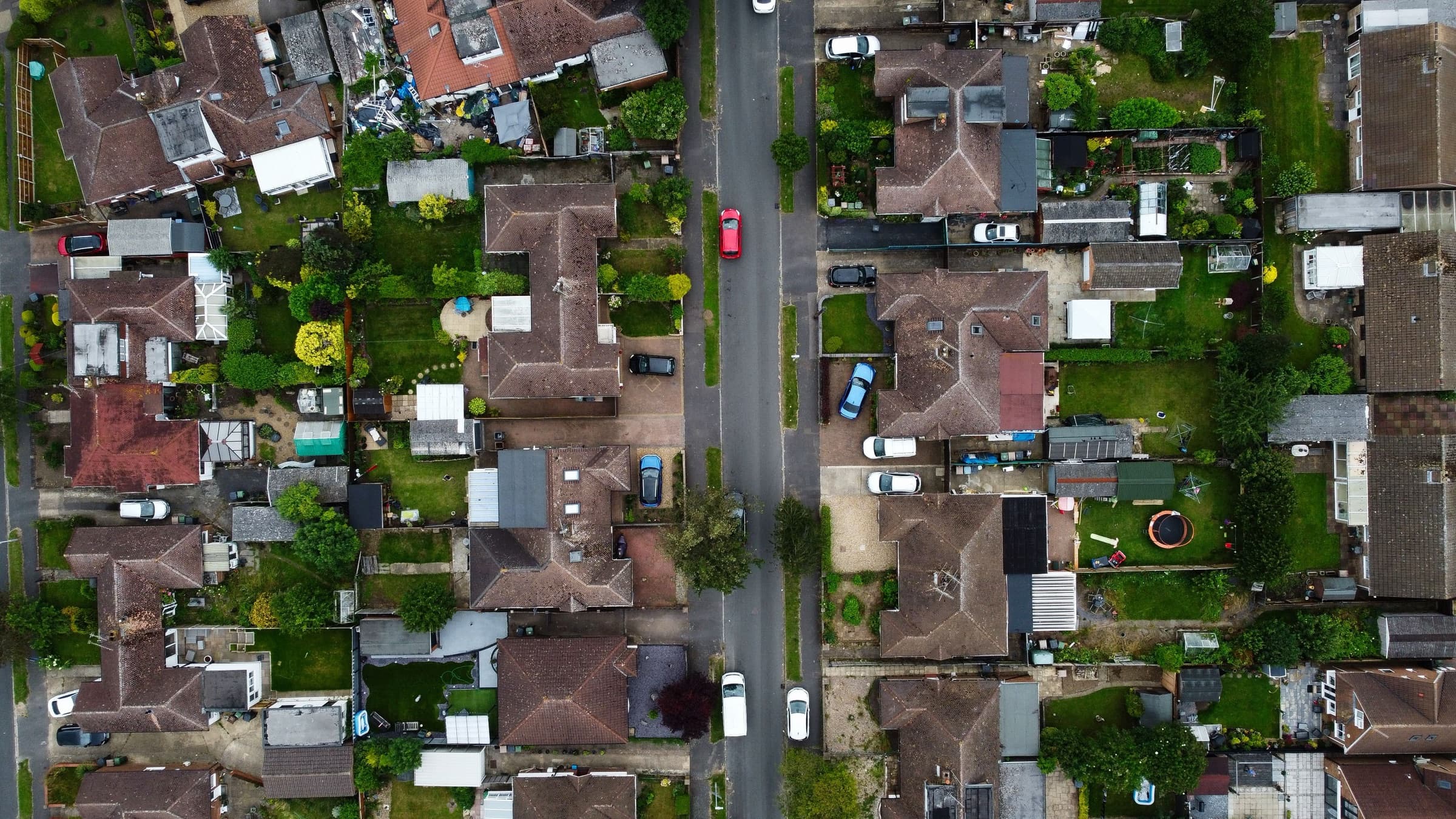 An aerial view of homes across a residential neighbourhood